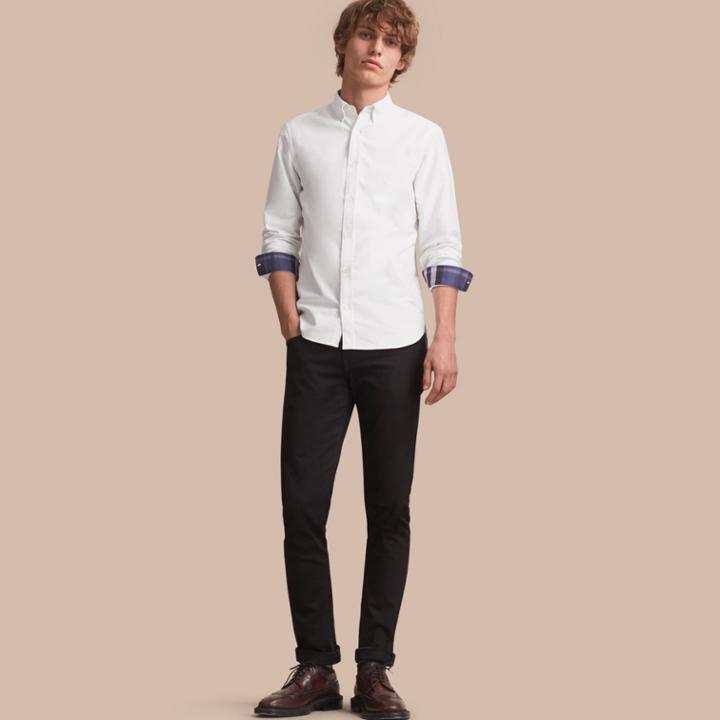 Burberry Burberry Button-down Collar Cotton Oxford Shirt With Check Detail, White