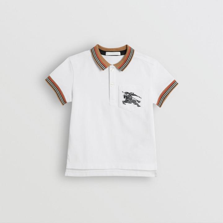Burberry Burberry Childrens Icon Stripe Detail Cotton Polo Shirt, Size: 10y, White