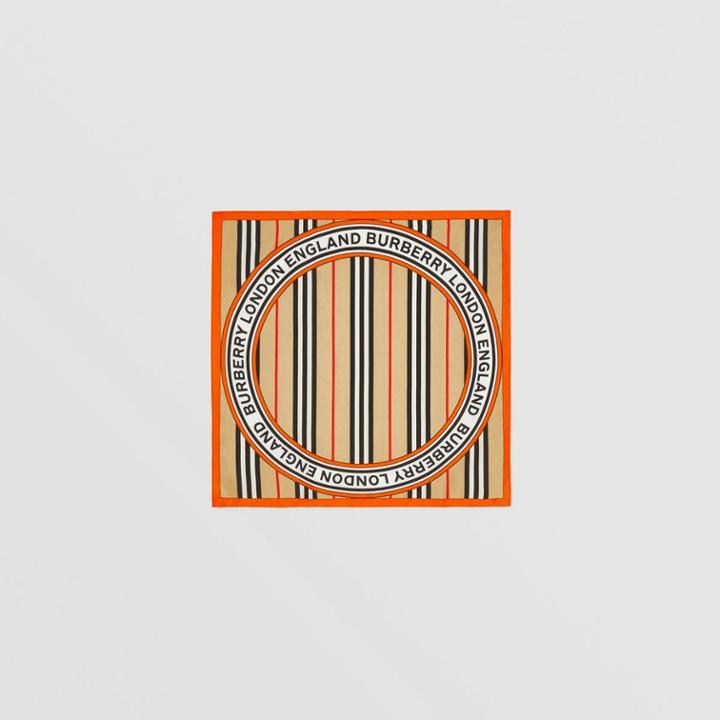 Burberry Burberry Icon Stripe And Logo Graphic Silk Small Square Scarf, Beige