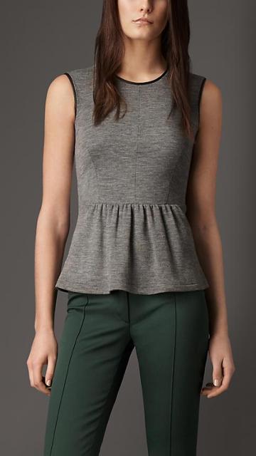 Burberry Leather Trim Peplum Top