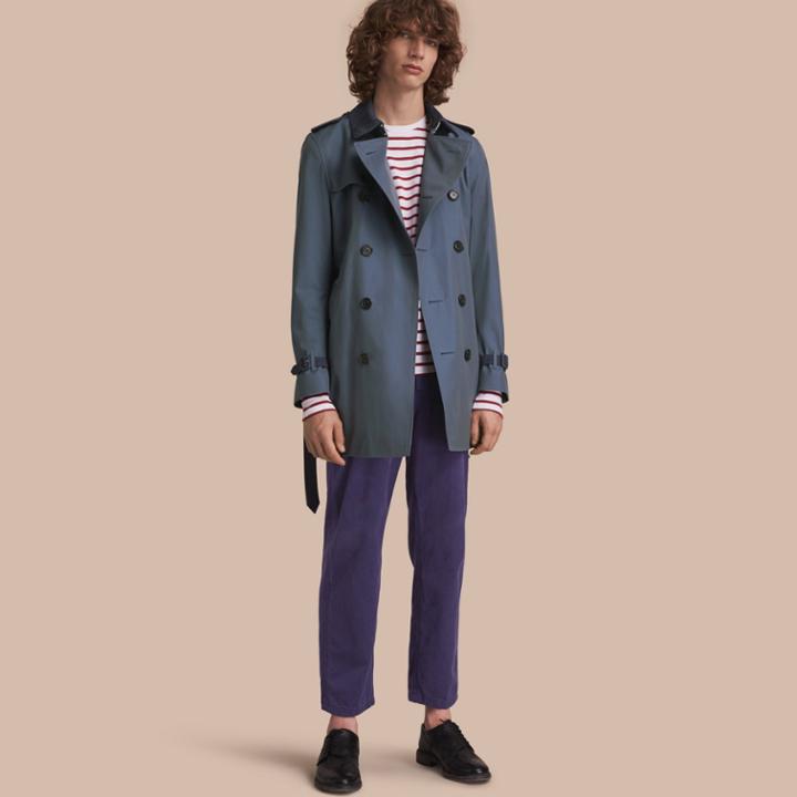 Burberry Burberry Cotton Gabardine Trench Coat With Suede Details, Size: 52, Blue