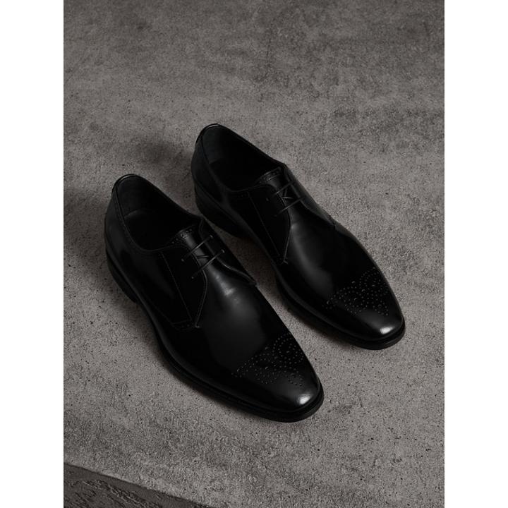 Burberry Burberry Perforated Detail Leather Derby Shoes, Size: 40, Black