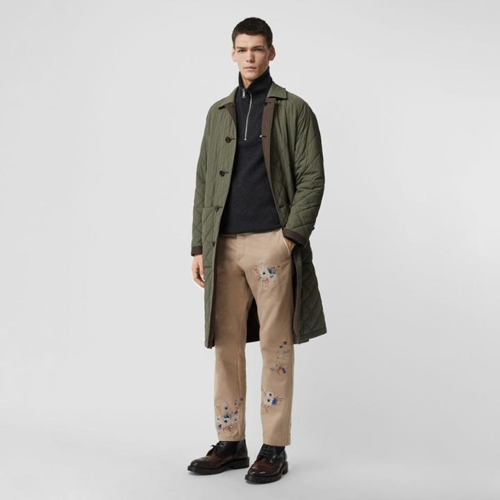 Burberry Burberry Slim Fit Floral Embroidered Cotton Chinos, Size: 34, Beige