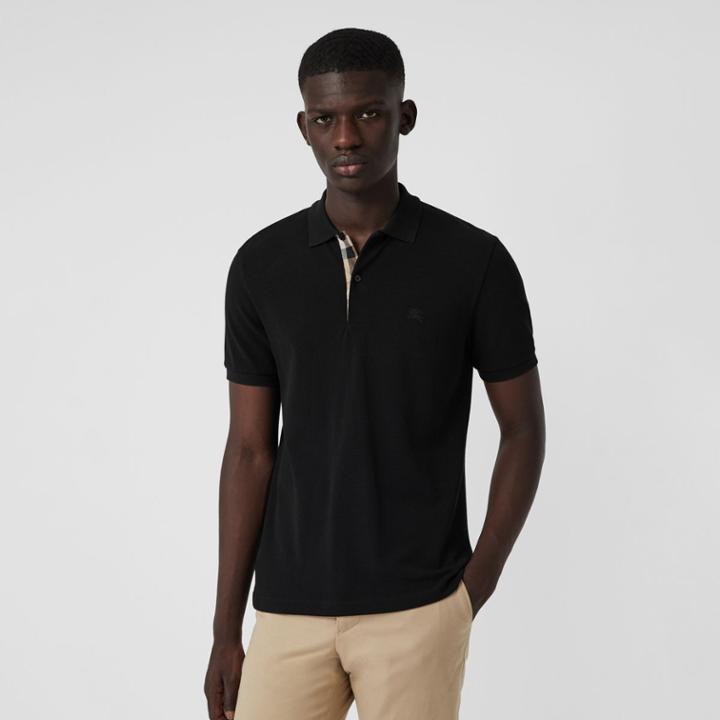Burberry Burberry Check Placket Cotton Polo Shirt, Size: Xl, Black