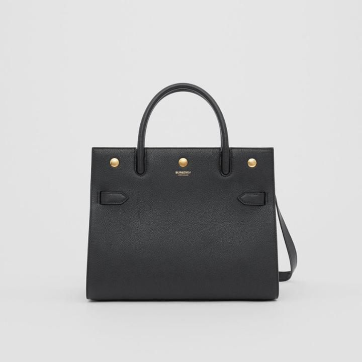 Burberry Burberry Small Leather Two-handle Title Bag, Black