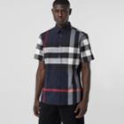Burberry Burberry Short-sleeve Check Stretch Cotton Poplin Shirt, Size: Xl, Blue