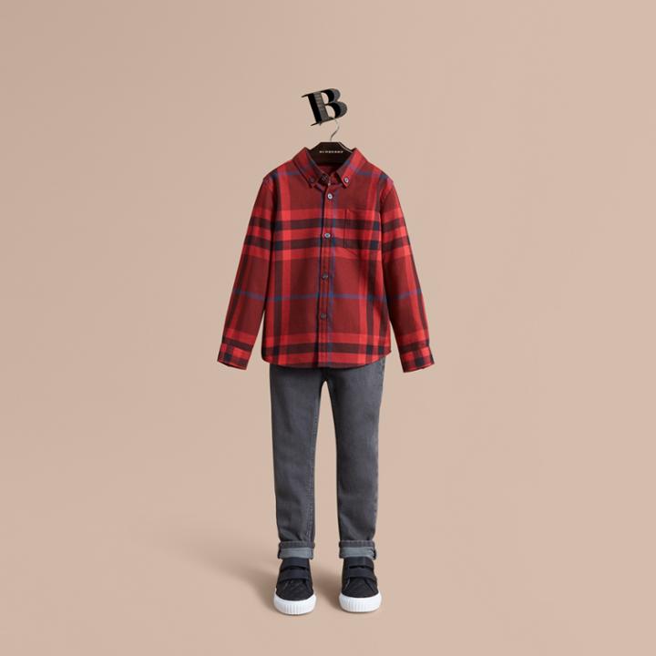 Burberry Burberry Check Cotton Flannel Button-down Shirt, Size: 14y, Red