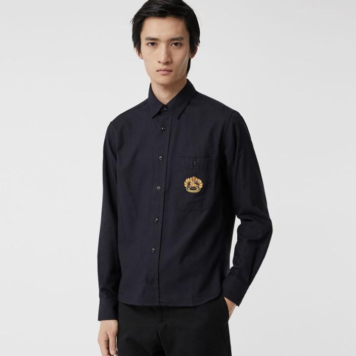 Burberry Burberry Embroidered Crest Flannel Shirt, Size: Xxl, Blue