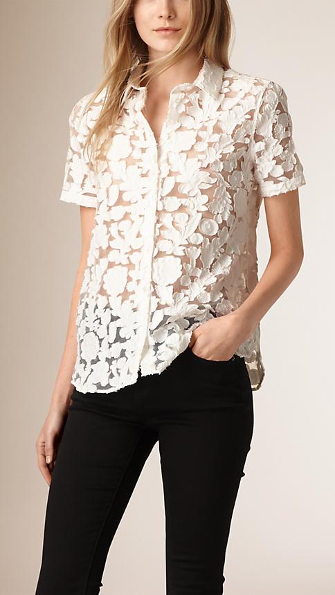 Burberry Short-sleeved Fil Coup Cotton Silk Shirt