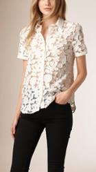 Burberry Short-sleeved Fil Coup Cotton Silk Shirt