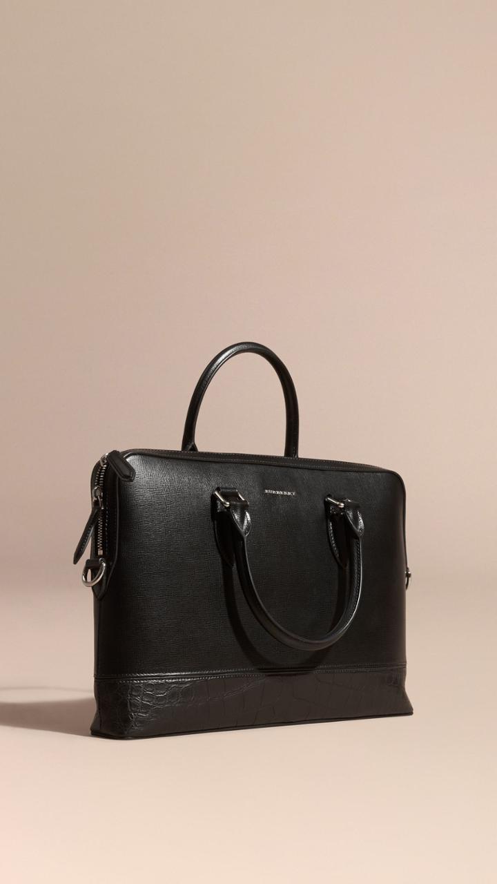 Burberry Burberry The Barrow Bag In London Leather And Alligator, Black