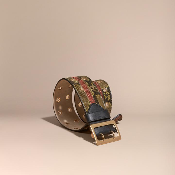 Burberry Burberry Striped Snakeskin Waist Belt, Size: 75, Green