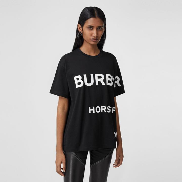 Burberry Burberry Horseferry Print Cotton Oversized T-shirt, Size: M, Black