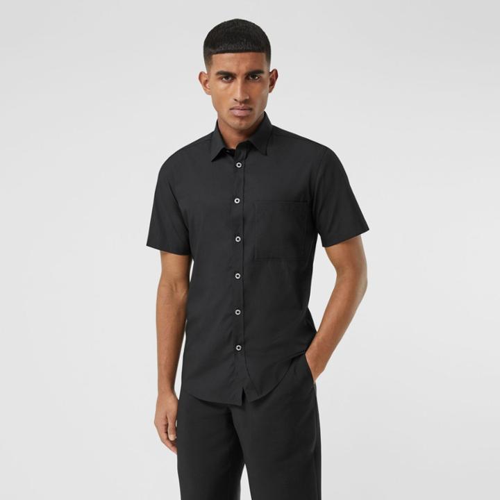 Burberry Burberry Short-sleeve Slim Fit Stretch Cotton Poplin Shirt, Black
