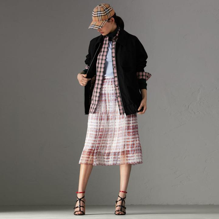 Burberry Burberry Scribble Check Print Silk Skirt, Size: 04