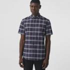 Burberry Burberry Short-sleeve Small Scale Check Stretch Cotton Shirt, Size: Xxl, Blue