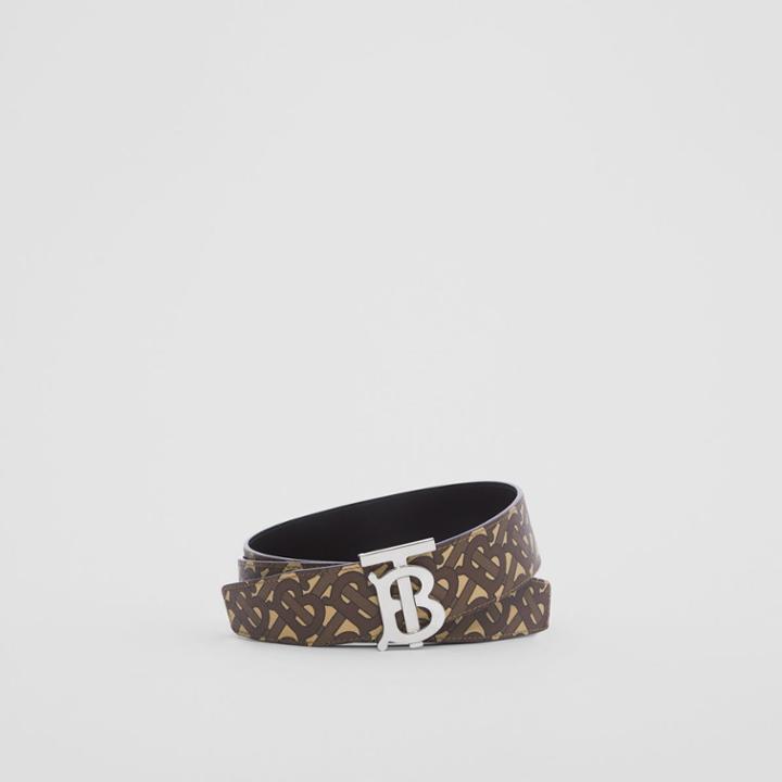 Burberry Burberry Reversible Monogram Print E-canvas And Leather Belt, Size: 90, Brown