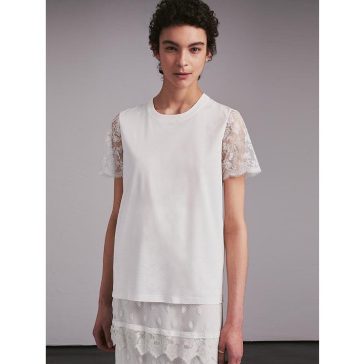 Burberry Burberry Tulle-sleeve Cotton T-shirt, White