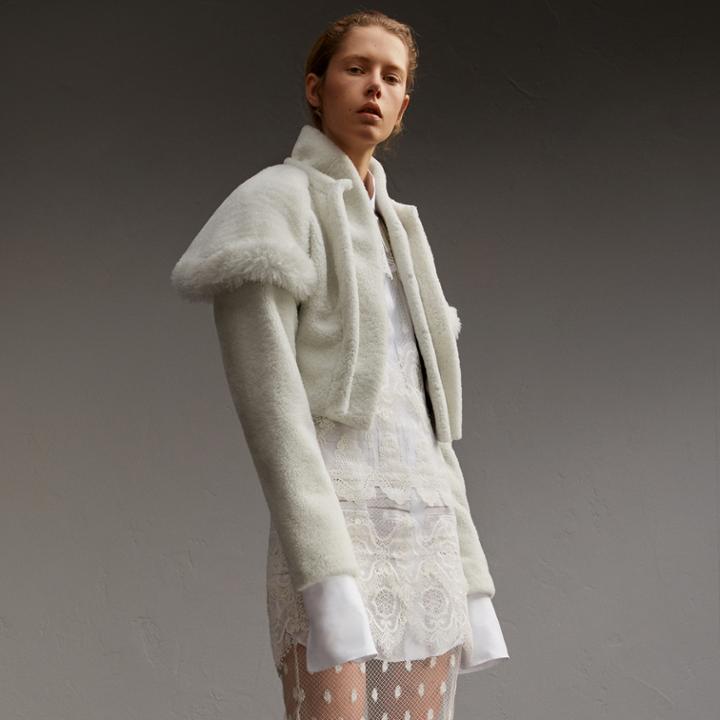 Burberry Burberry Cape-shoulder Cropped Shearling Jacket, Size: 10, White