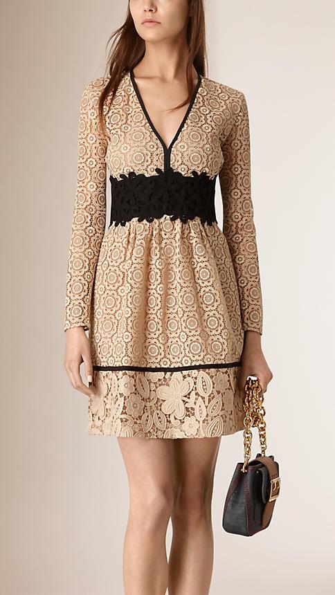 Burberry Prorsum Empire Line Patchwork Lace Dress