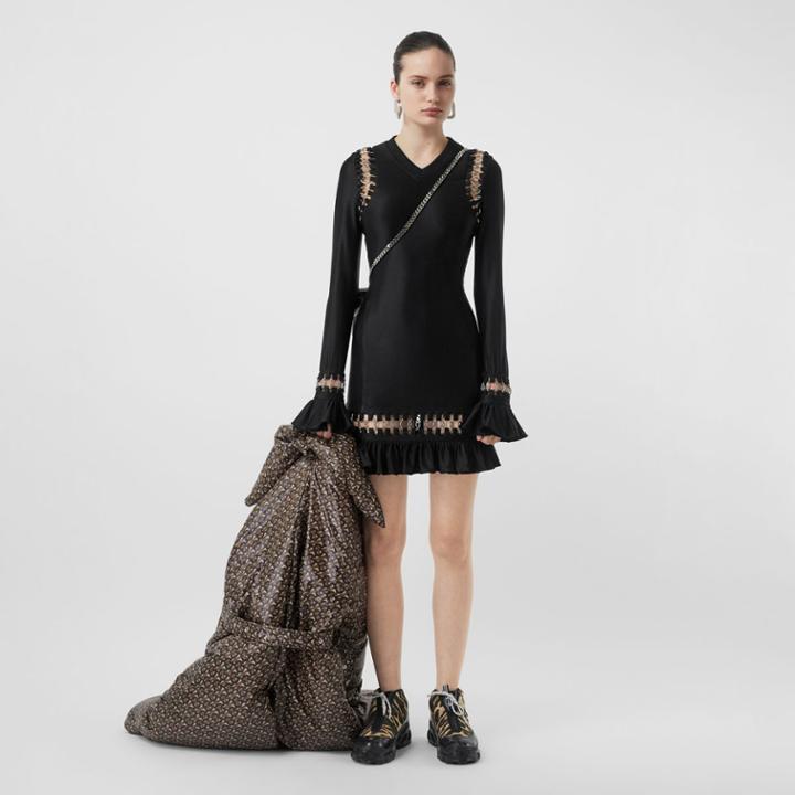 Burberry Burberry Ring-pierced Stretch Jersey Mini Dress, Size: L, Black