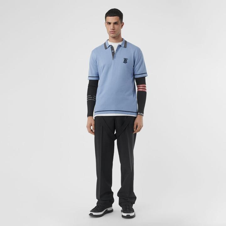 Burberry Burberry Monogram Motif Tipped Cotton Polo Shirt, Blue