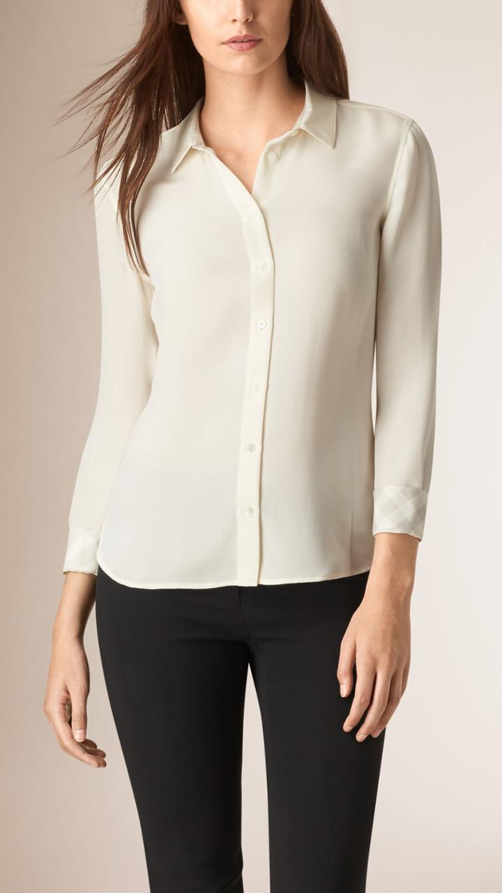 Burberry Burberry Check Detail Silk Shirt, Size: 14, White