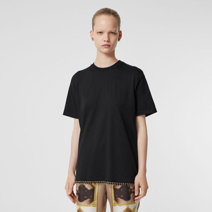 Burberry Burberry Ring-pierced Cotton Oversized T-shirt, Size: L, Black