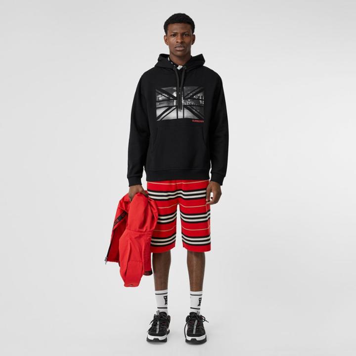 Burberry Burberry Union Jack Photo Print Cotton Hoodie, Size: L, Black
