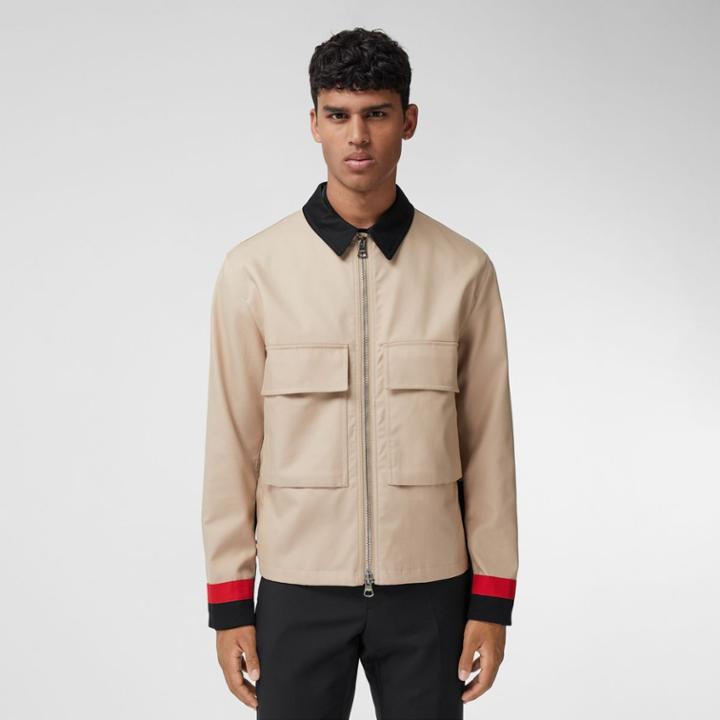 Burberry Burberry Stripe Detail Cotton Gabardine Field Jacket, Size: 42, Beige