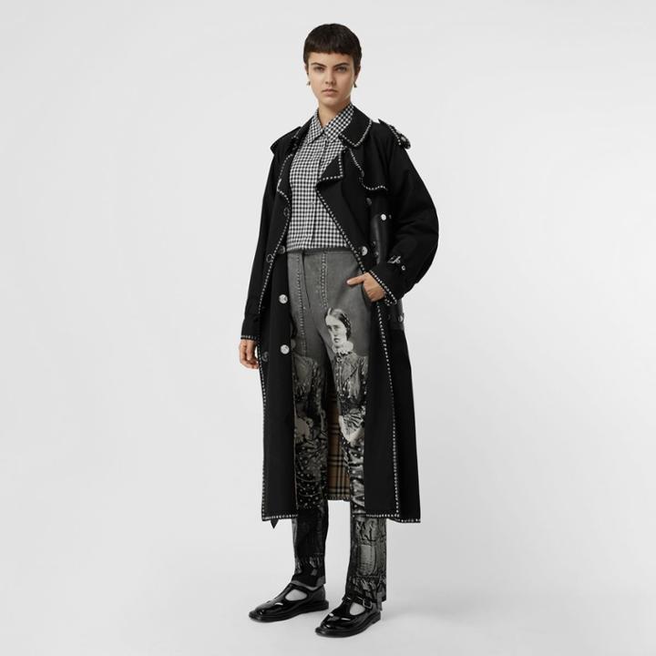 Burberry Burberry Victorian Portrait Print Stretch Wool Tailored Trousers, Size: 00, Grey