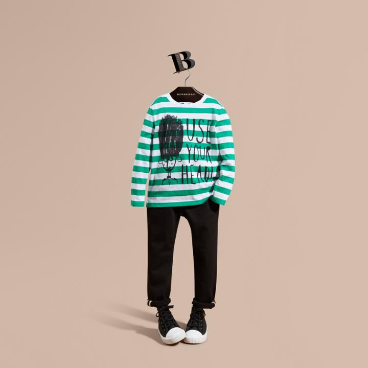 Burberry Burberry Long-sleeved Use Your Head Graphic Cotton T-shirt, Size: 10y, Green