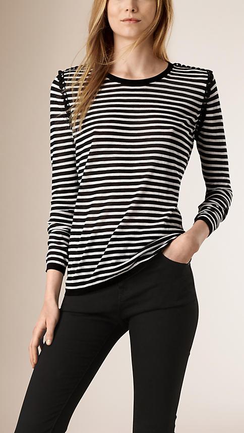Burberry Brit Bead Detail Striped Silk Cotton Sweater