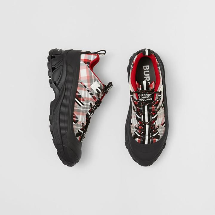 Burberry Burberry Tartan Nylon Arthur Sneakers, Size: 39.5, Red
