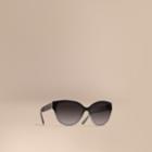 Burberry Burberry Check Detail Round Cat-eye Sunglasses, Black