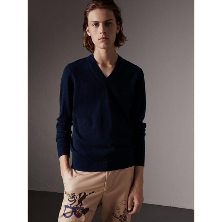 Burberry Burberry Cashmere V-neck Sweater, Size: L, Blue