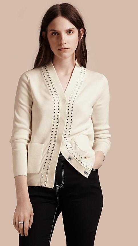 Burberry Cotton V-neck Cardigan With Studs