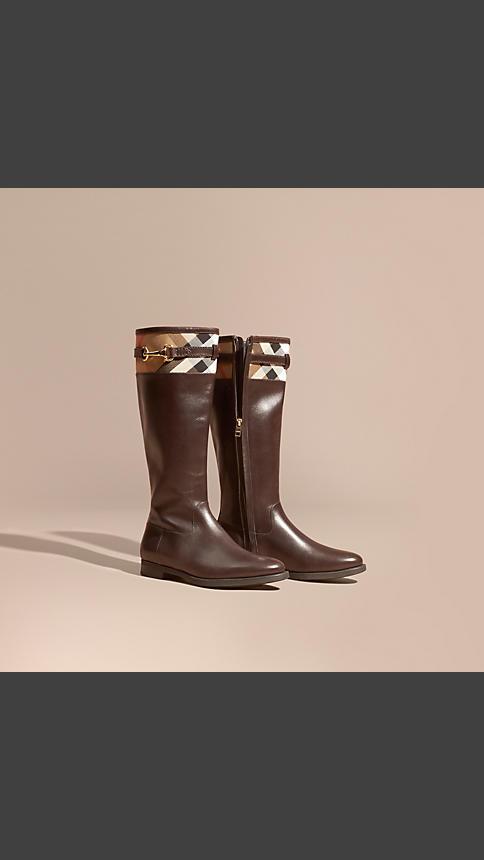 Burberry House Check Detail Leather Riding Boots