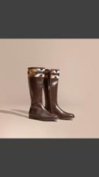Burberry House Check Detail Leather Riding Boots