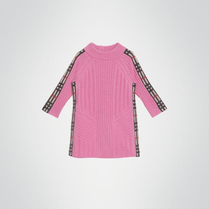 Burberry Burberry Childrens Check Detail Wool Cashmere Dress, Size: 18m, Pink