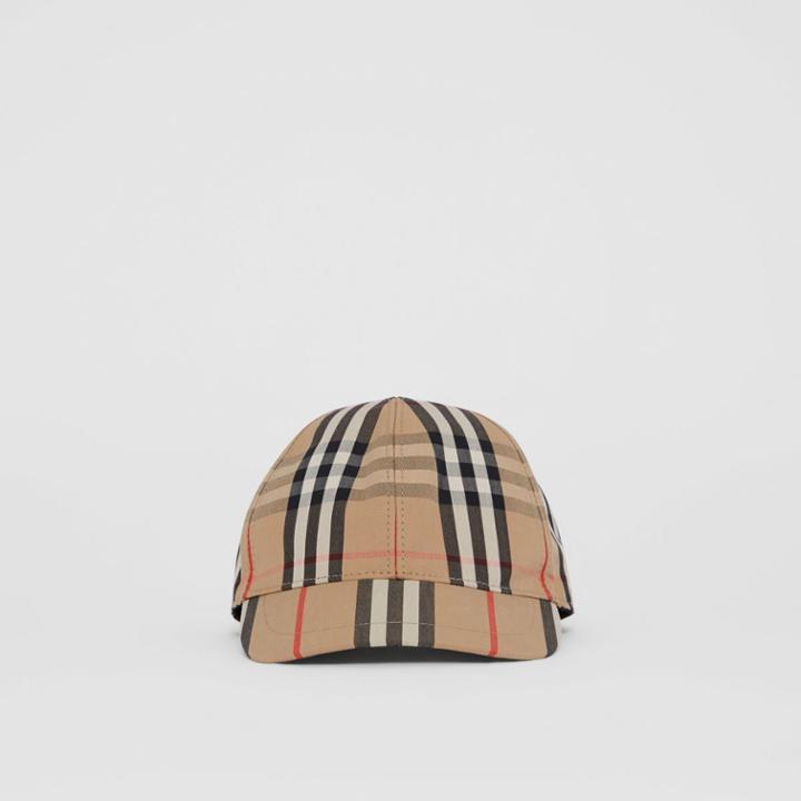 Burberry Burberry Childrens Vintage Check And Icon Stripe Cotton Baseball Cap, Size: M, Beige