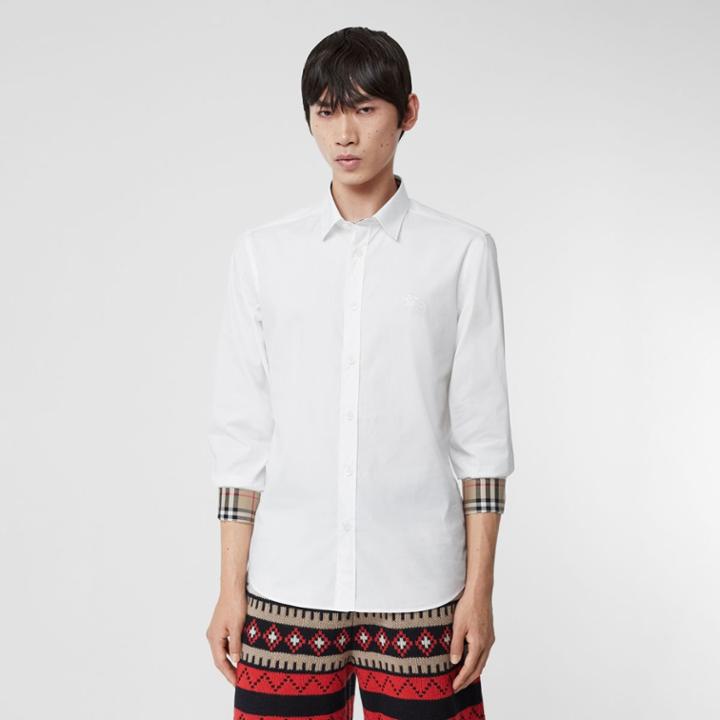 Burberry Burberry Embroidered Ekd Stretch Cotton Poplin Shirt, White