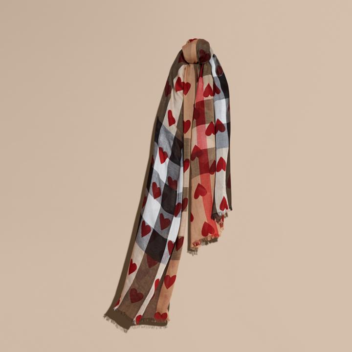 Burberry Burberry Heart And Check Modal And Cashmere Scarf, Brown