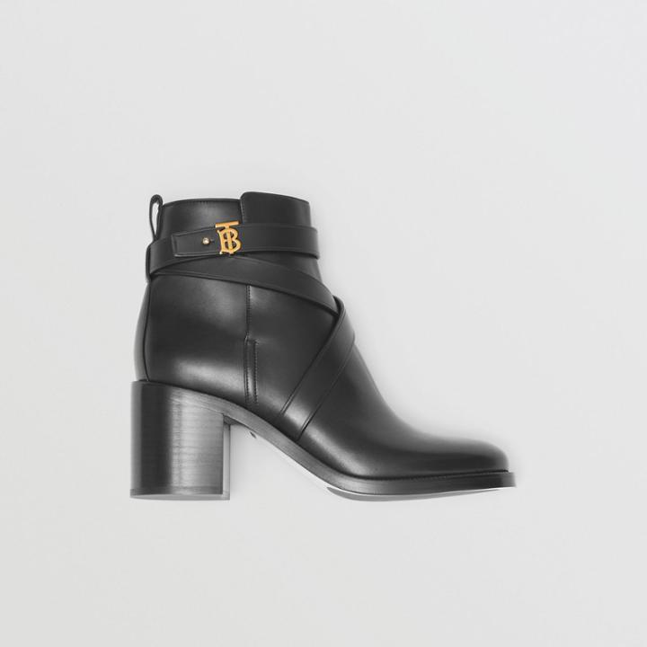 Burberry Burberry Monogram Motif Leather Ankle Boots, Size: 35