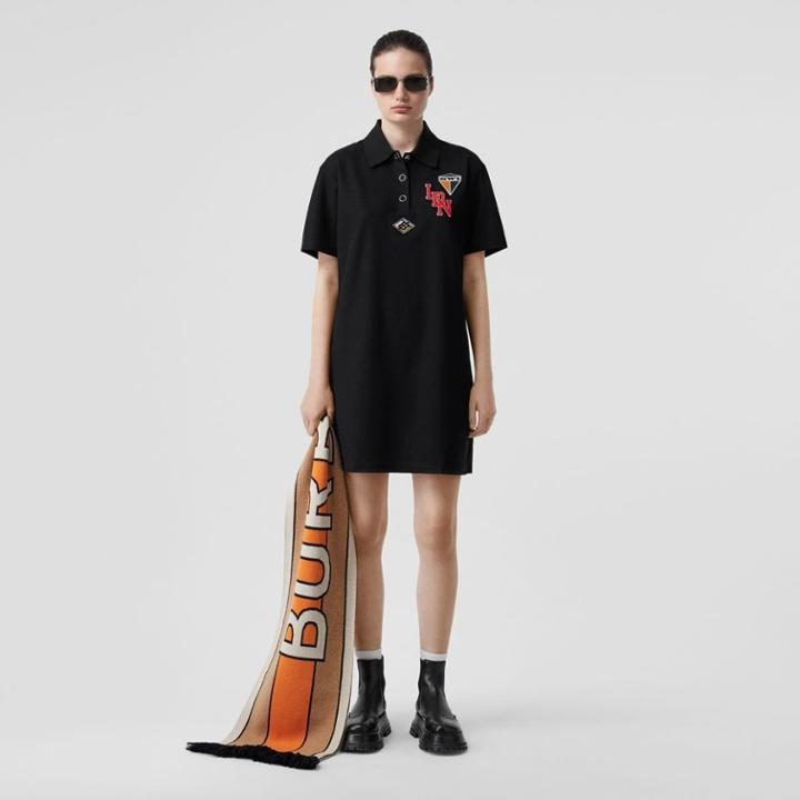 Burberry Burberry Logo Graphic Cotton Piqu Dress, Black