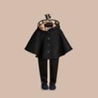 Burberry Burberry Hooded Check Detail Wool A-line Cape, Black