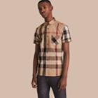 Burberry Burberry Short-sleeved Check Stretch Cotton Blend Shirt, Brown