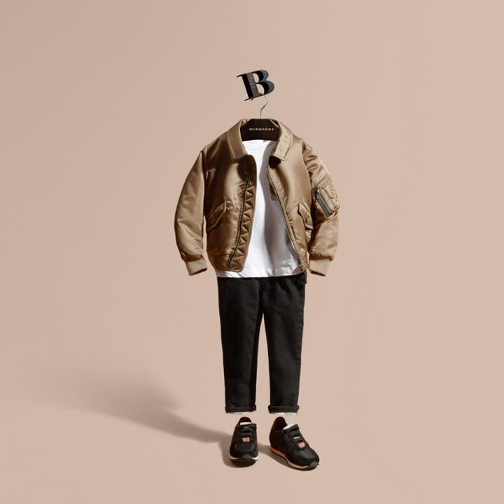 Burberry Burberry Satin Bomber Jacket With Check Wool Cashmere Lining, Size: 8y, Brown