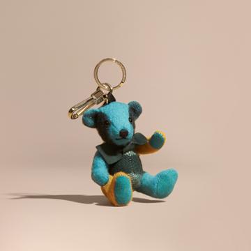 Burberry Burberry Thomas Bear Charm In Colour Block Check Cashmere, Blue