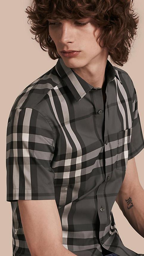 Burberry Short-sleeved Check Stretch Cotton Shirt